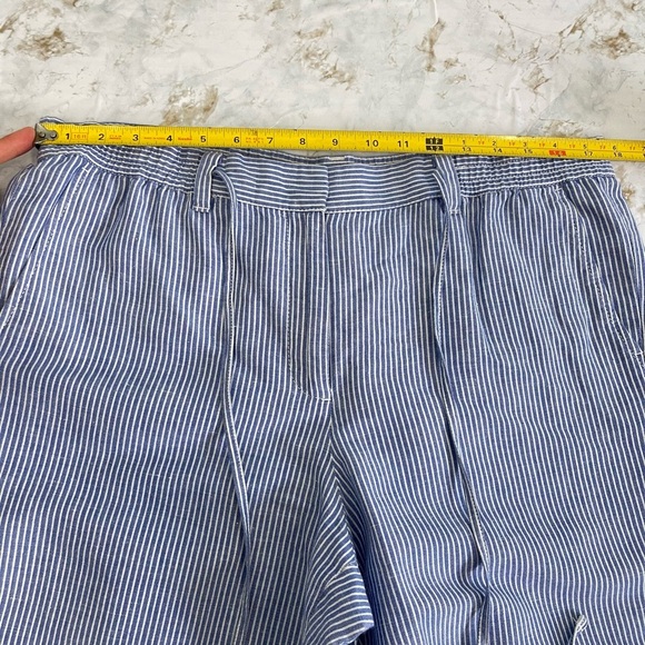Talbots The Easy Drawstring Pant 12 Wide Leg Linen Blend Pants Coastal Striped - Picture 10 of 15